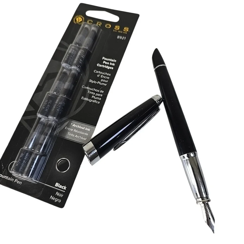 Cross Light Fountain Pen Med Black Lacquer Resin & Chrome with 8921‎ Cartridges
